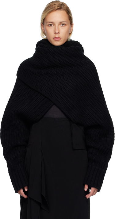 Cветр sacai Oversized Wool Knit Crossover Turtleneck чорний | 25-08201, 0