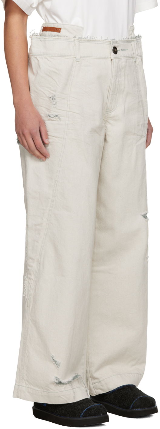 Штани карго ADER ERROR Distressed Wide Leg Jeans бежевий | BMADFWBT0110WH, 1