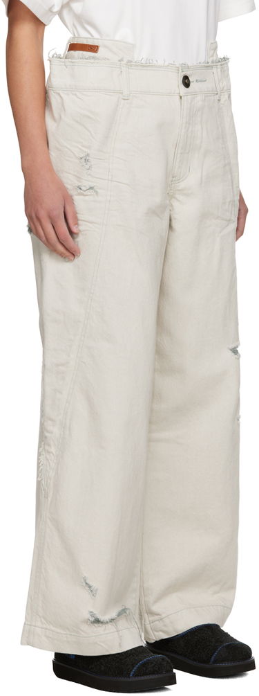 Штани карго ADER ERROR Distressed Wide Leg Jeans бежевий | BMADFWBT0110WH, 1