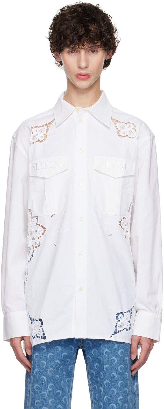 Сорочка Marine Serre Upcycled Twin Pocket Shirt With Lace білий | USI022A UWOV0045