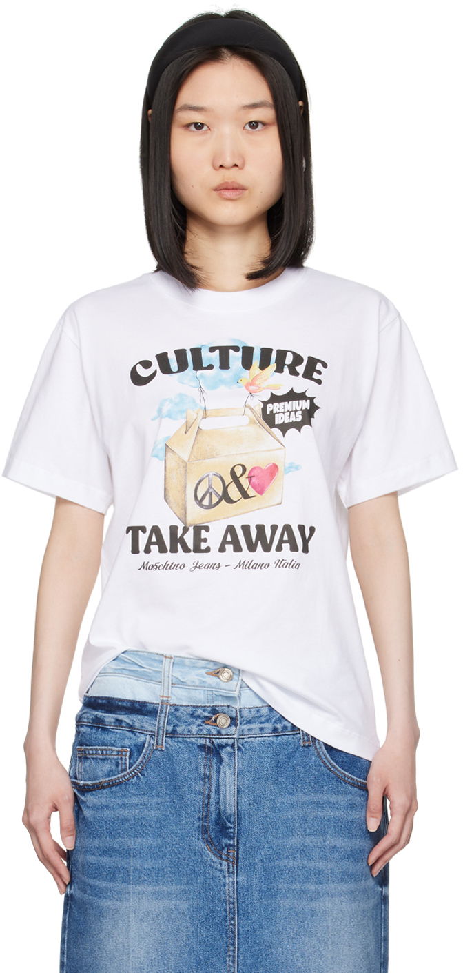 Футболка Moschino Moschino Jeans 'Culture Take Away' Graphic T-Shirt білий | 242K10708