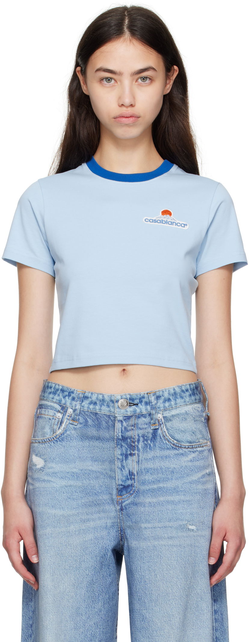Кроп-топи Casablanca Casablanca Montage Cropped T-Shirt Синій | WPF25-JTS-009-02