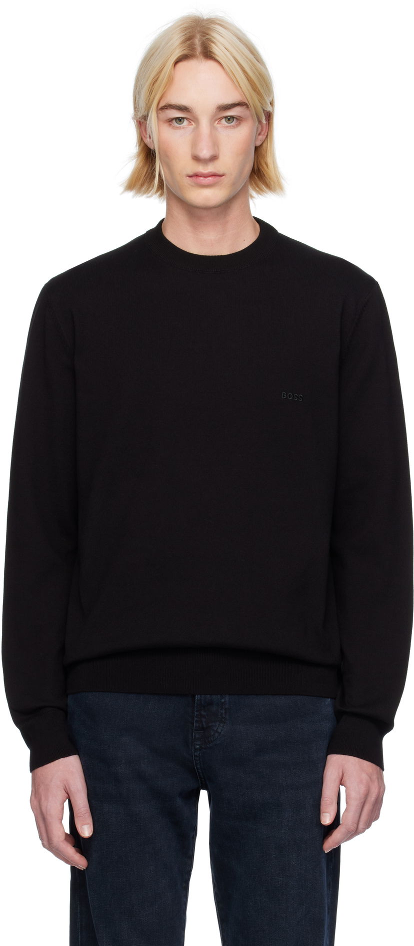 Cветр BOSS Logo-Embroidered Sweater чорний | 50506023