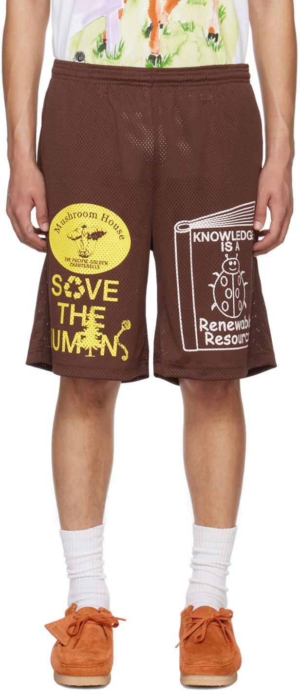 Шорти Online Ceramics Knowledge Is A Renewable Resource Shorts Коричневий | Brown Knowledge Mesh Short, 0