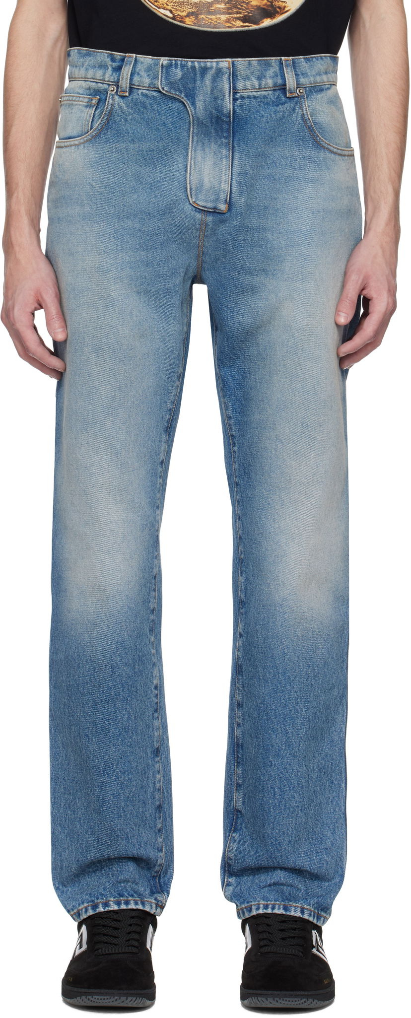 Джинси Balmain Balmain Regular Fit Jeans Синій | EH0MI083DF44