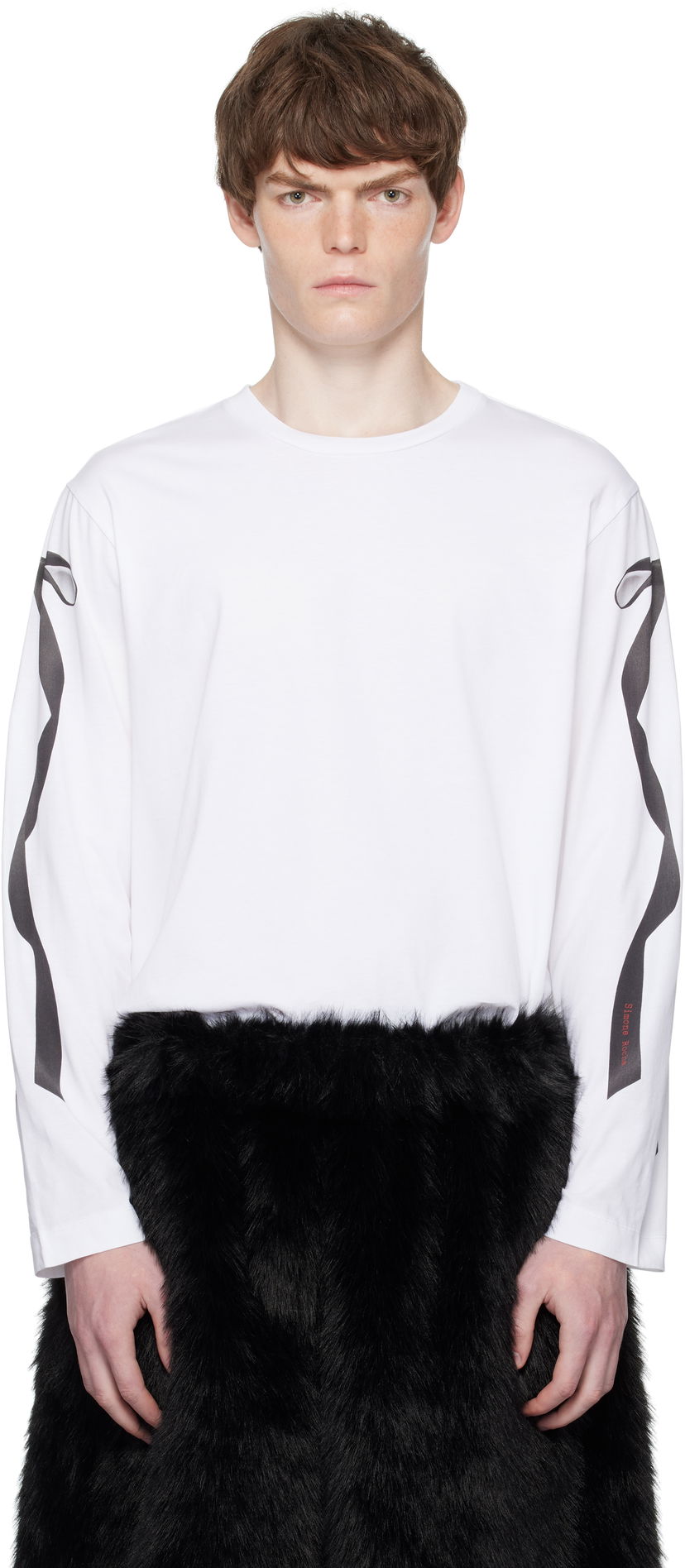 Футболка Simone Rocha Simone Rocha Ribbon Bow Tail Long Sleeve T-Shirt білий | 5194P54-M 0569