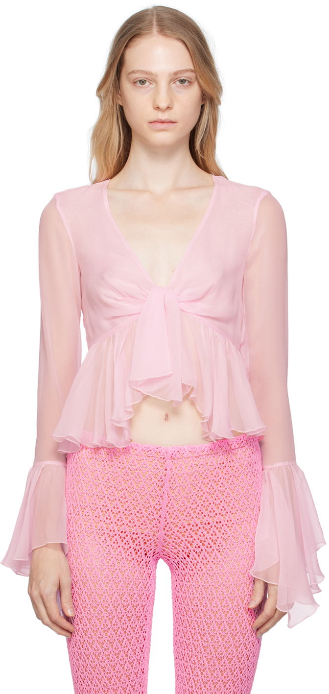 Сорочка Blumarine Blumarine Ruffled Tie-Front Blouse Рожевий | P344C005A