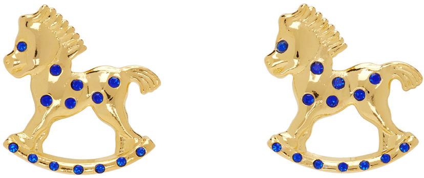 Сережки Chopova Lowena Gold-tone & Blue Crystal Rocking Horse Earrings Металік | 6507