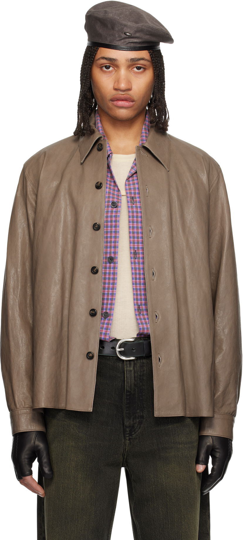 Сорочка OUR LEGACY Our Legacy Welding Leather Shirt Коричневий | M2259W7