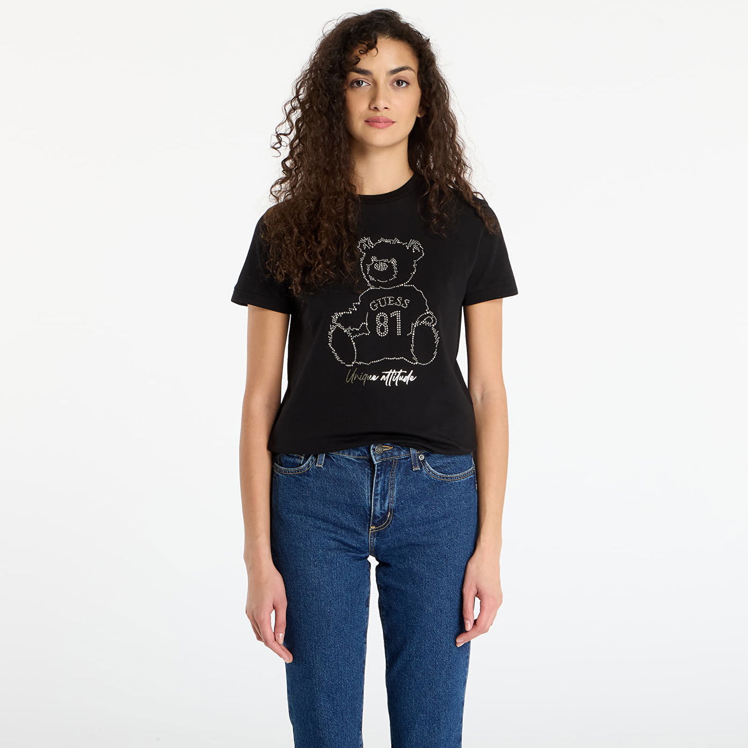 Футболка GUESS Short Sleeve Rhinestone Teddy Bear Unique Attitude T-Shirt чорний | V5BI16K8FQ4-JBLK, 0