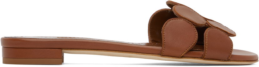 плаття Manolo Blahnik Manolo Blahnik Haribalmuflat Leather Scalloped Slides Коричневий | 424-1839