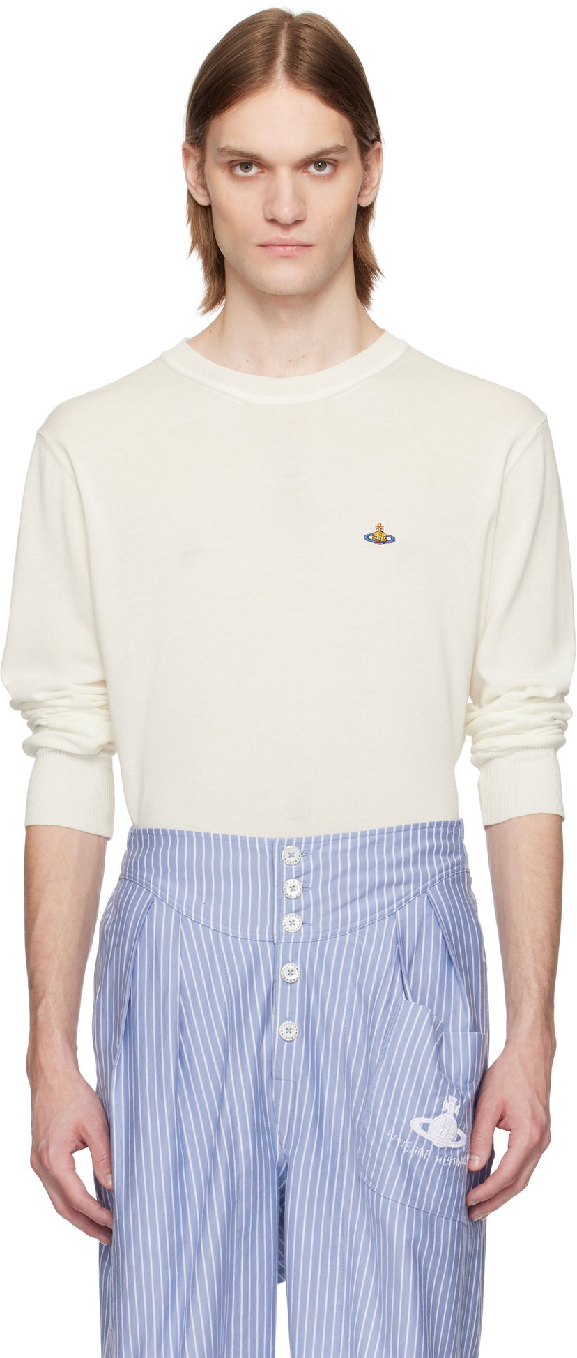 Cветр Vivienne Westwood Vivienne Westwood Alex Round Neck Sweater білий | 27010012-Y003F-