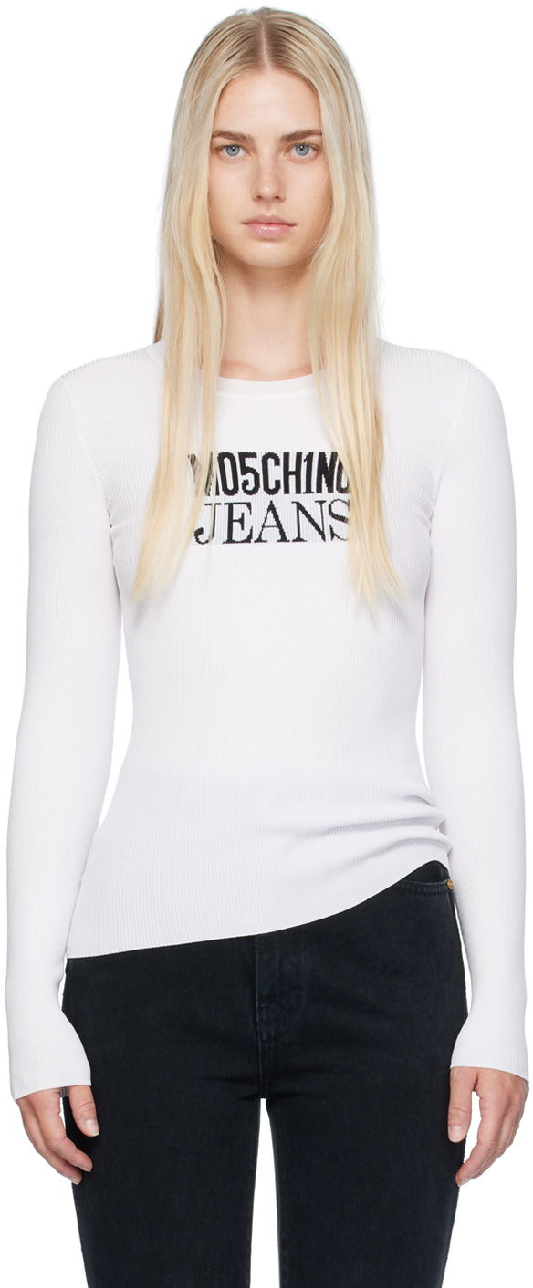 Cветр Moschino Jeans Crewneck Sweater білий | 242K10926