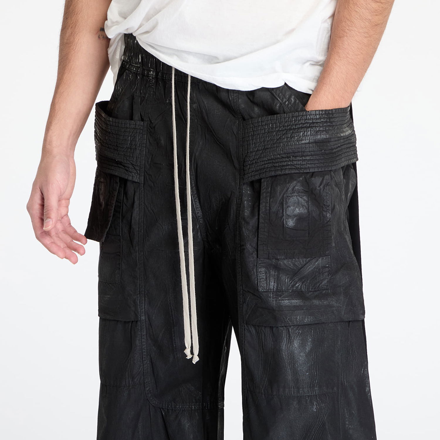 Штани карго Rick Owens Rick Owens DRKSHDW Creatch Wide Cargo Drawstring Pants XL чорний | DU01E3394 PF 09, 1