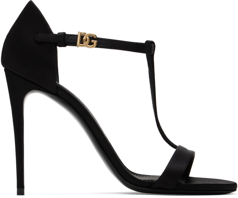 Кросівки та взуття Dolce & Gabbana Satin T-Bar Heeled Sandals чорний | CR1766 A7630