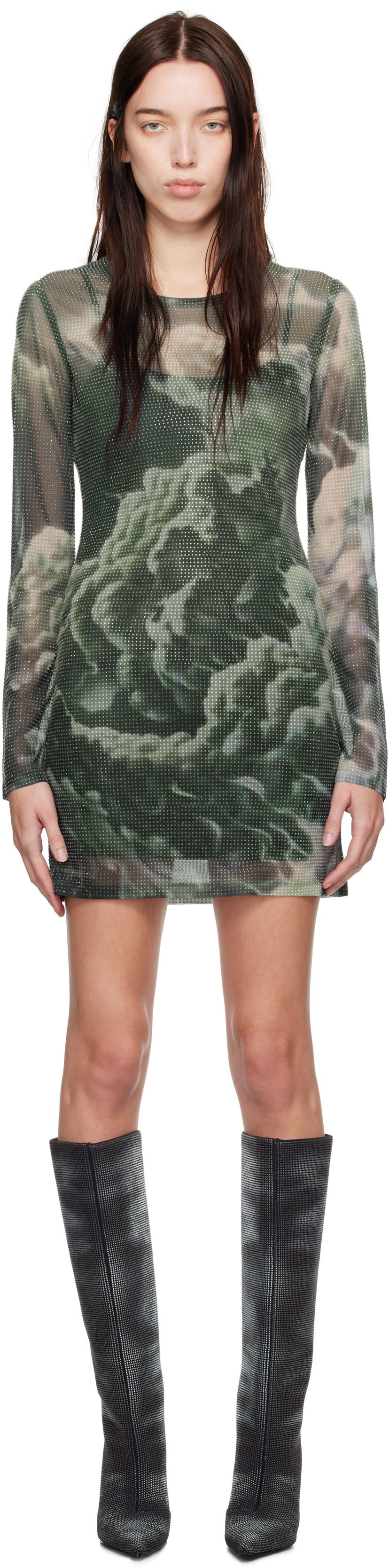 плаття Alexander Wang Crystal Hotfix Cloud-Print Dress Зелений | 1CC4246700