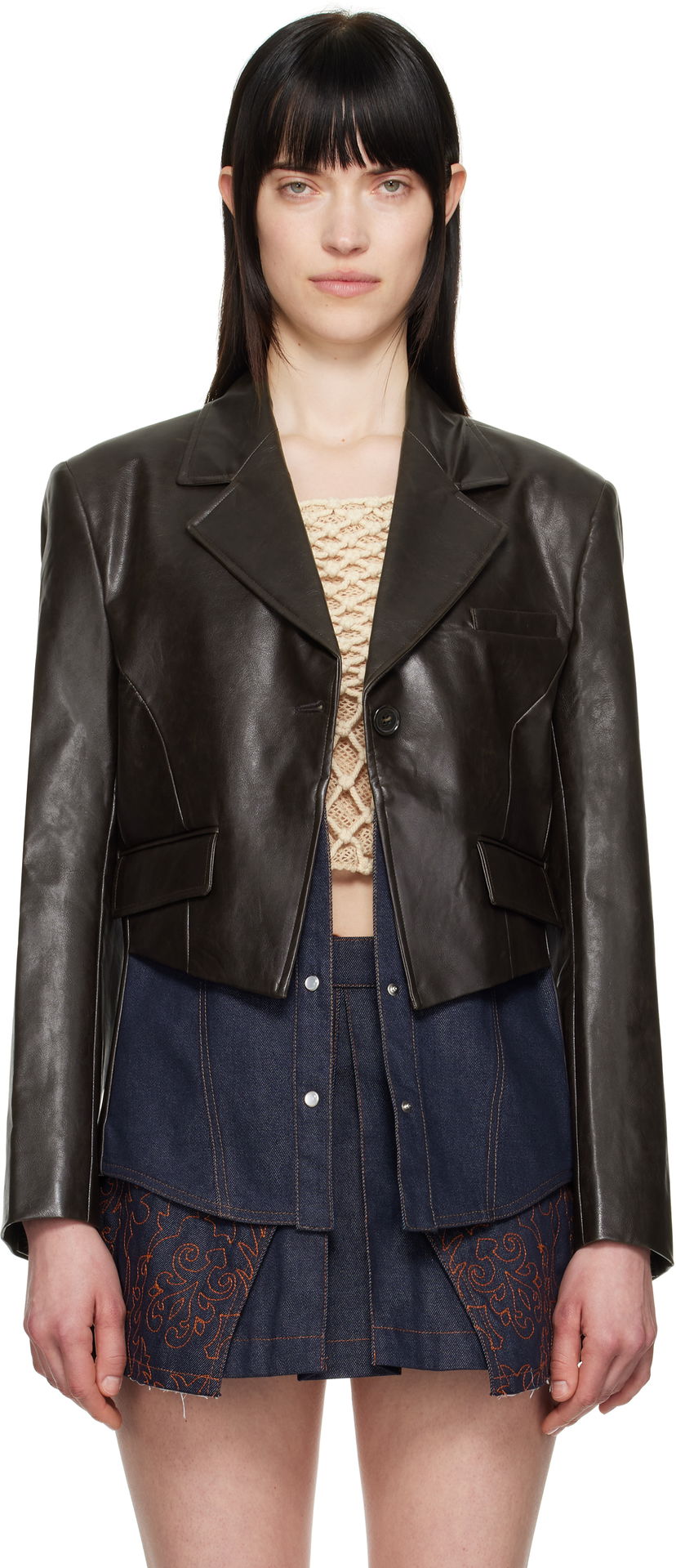 Куртка Andersson Bell Andersson Bell Hybrid Faux-Leather Cropped Blazer Коричневий | awa683w