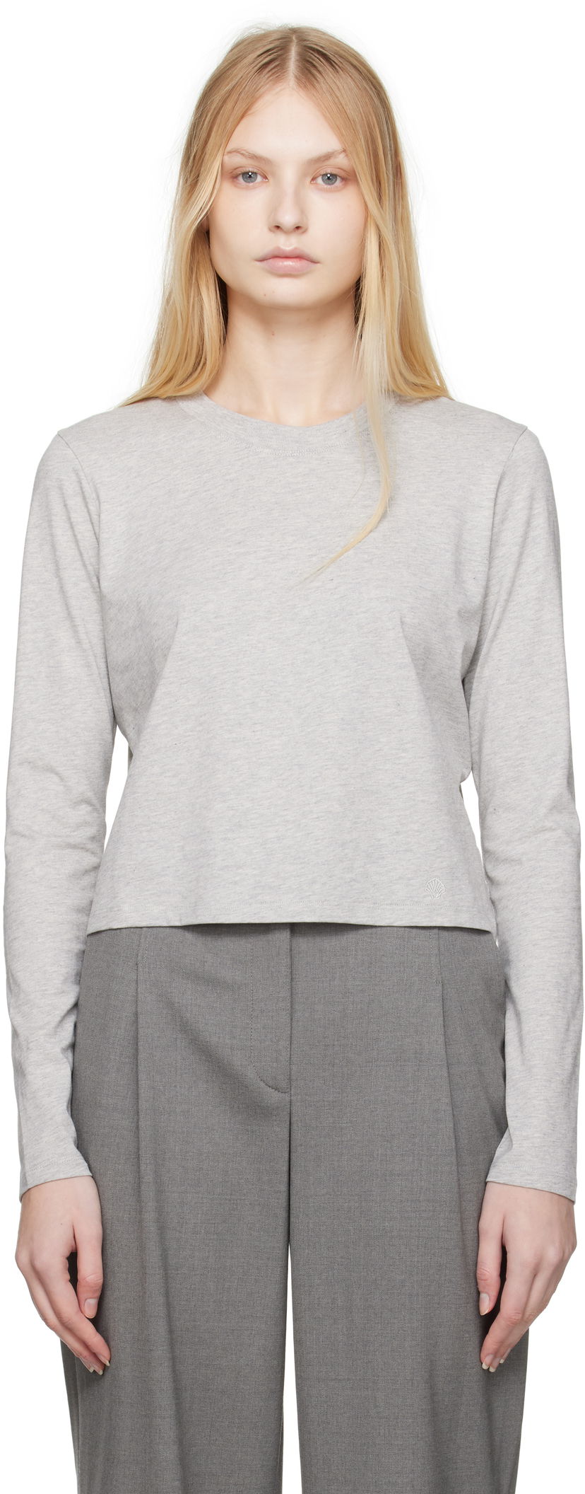 Кроп-топи Loulou de Saison Loulou de Saison Masal Cropped Long Sleeve T-Shirt Сірий | MASAL