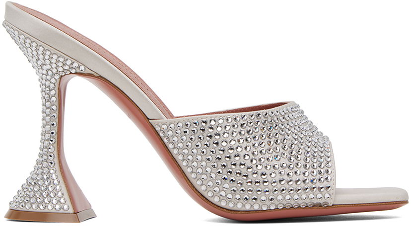 Догляд за взуттям Amina Muaddi Amina Muaddi Lupita Crystal Slipper Heeled Sandals білий | LUPITA CRYSTAL SLIPPER CL SATIN