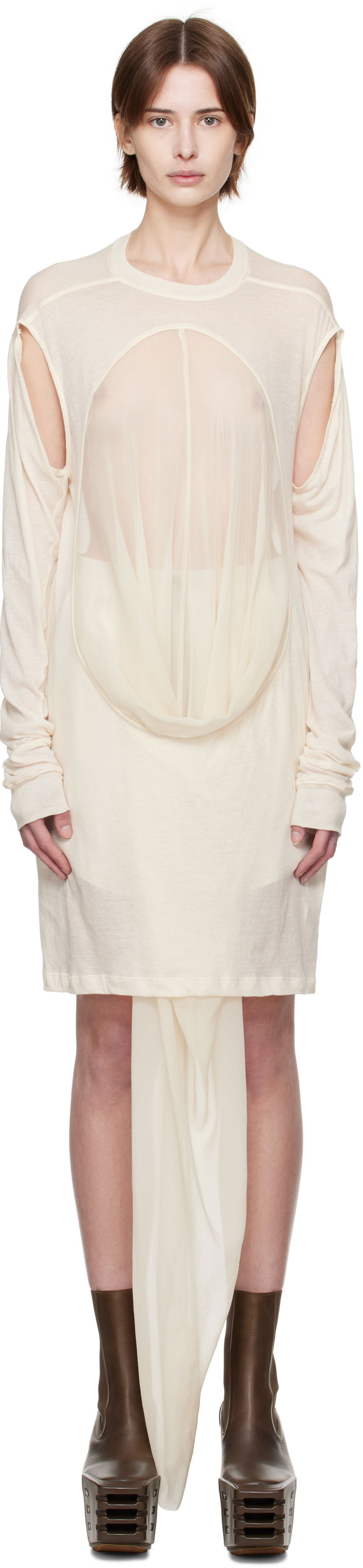 плаття Rick Owens Rick Owens Draped Long Sleeve T-Shirt бежевий | RP01E7205 UCS