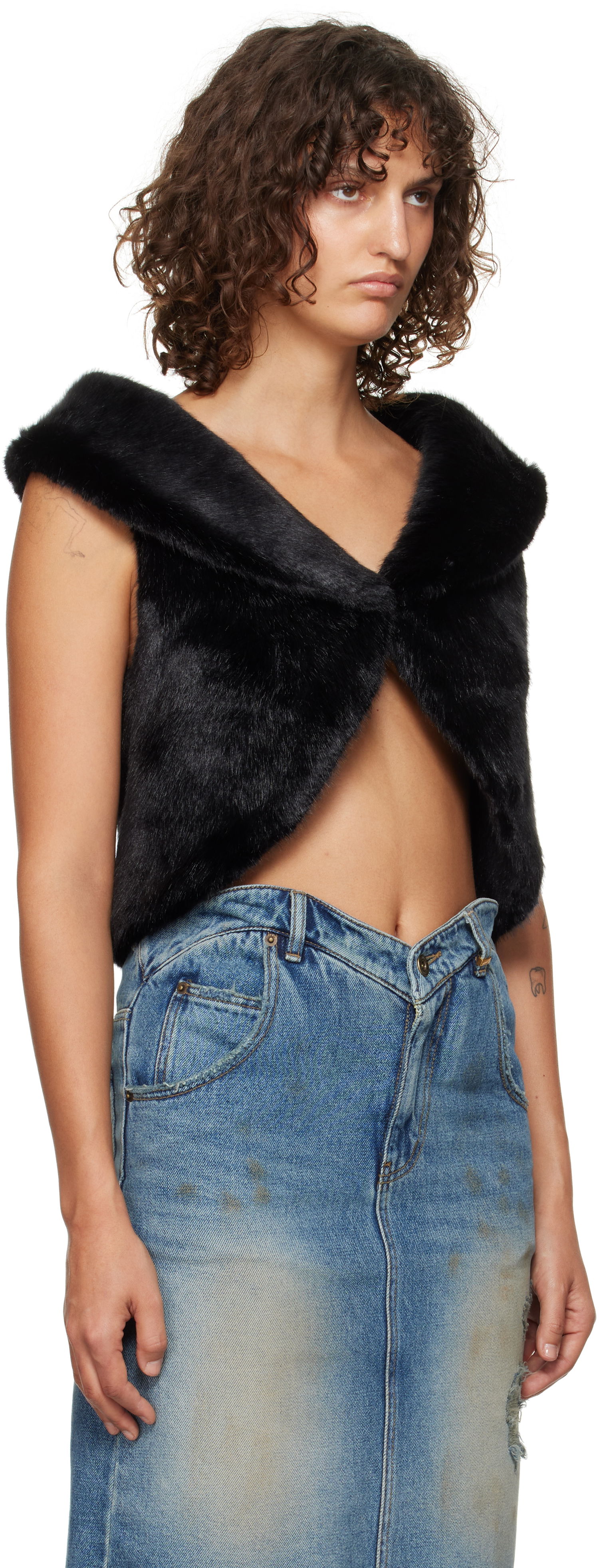 Жилет We11done We11done Cropped Faux-Fur Vest чорний | WD-F93-24-026-W-BK, 1
