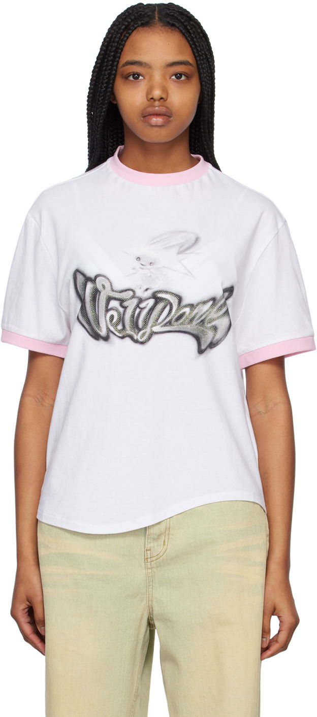 Футболка We11done We11done Crewneck T-Shirt with Rabbit Print білий | WD-TT1-23-736-U-PK, 0