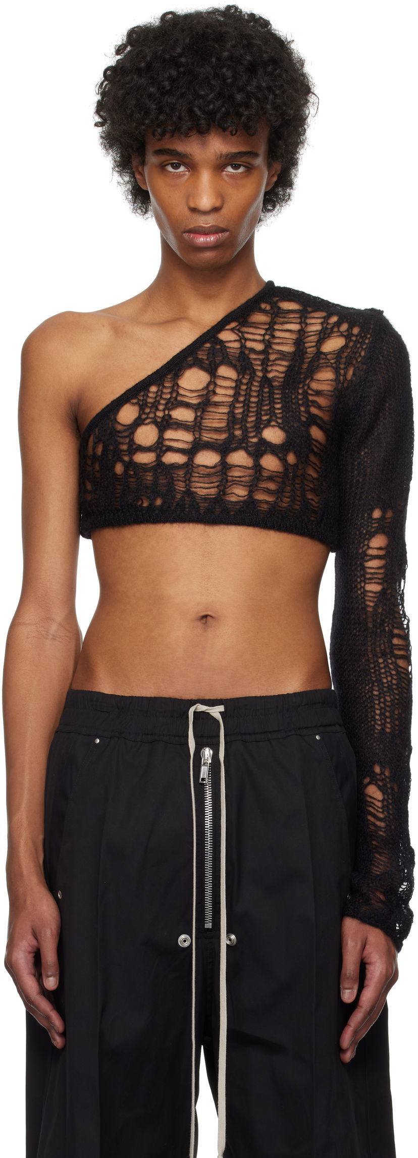 Cветр Rick Owens Rick Owens Hollywood Spider Ziggy One-Shoulder Sweater чорний | RU01E5610 KNETMH