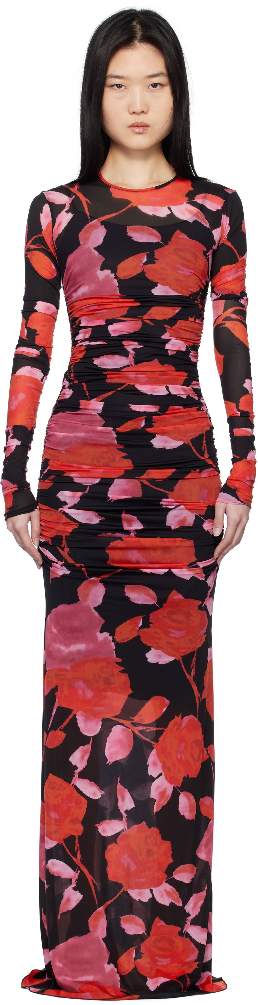 плаття Blumarine Blumarine Floral Print Mesh Maxi Dress Різнокольоровий | P522A610A