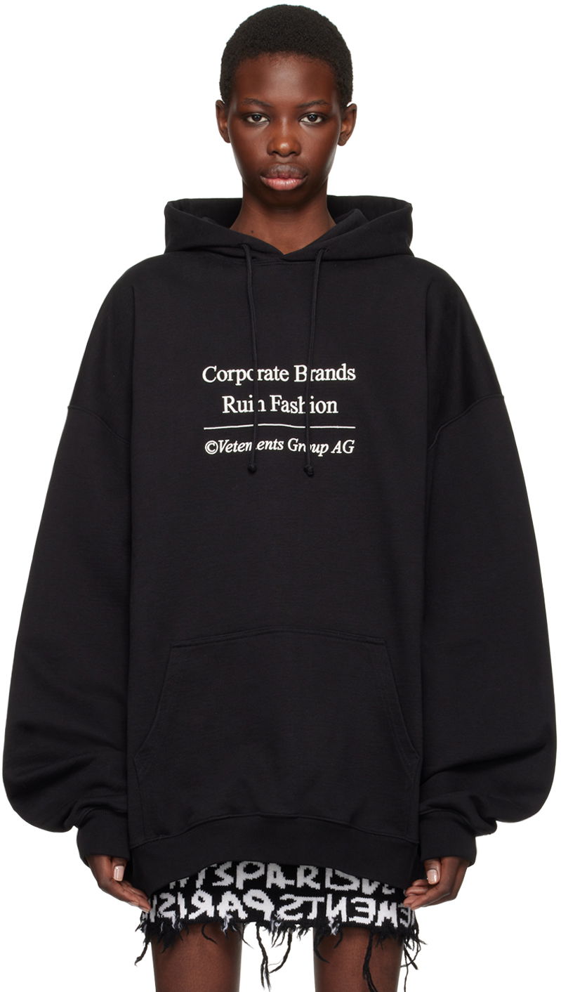 Світшоти VETEMENTS Black 'Corporate Brands Ruin Fashion' Hoodie чорний | UA65HD660B