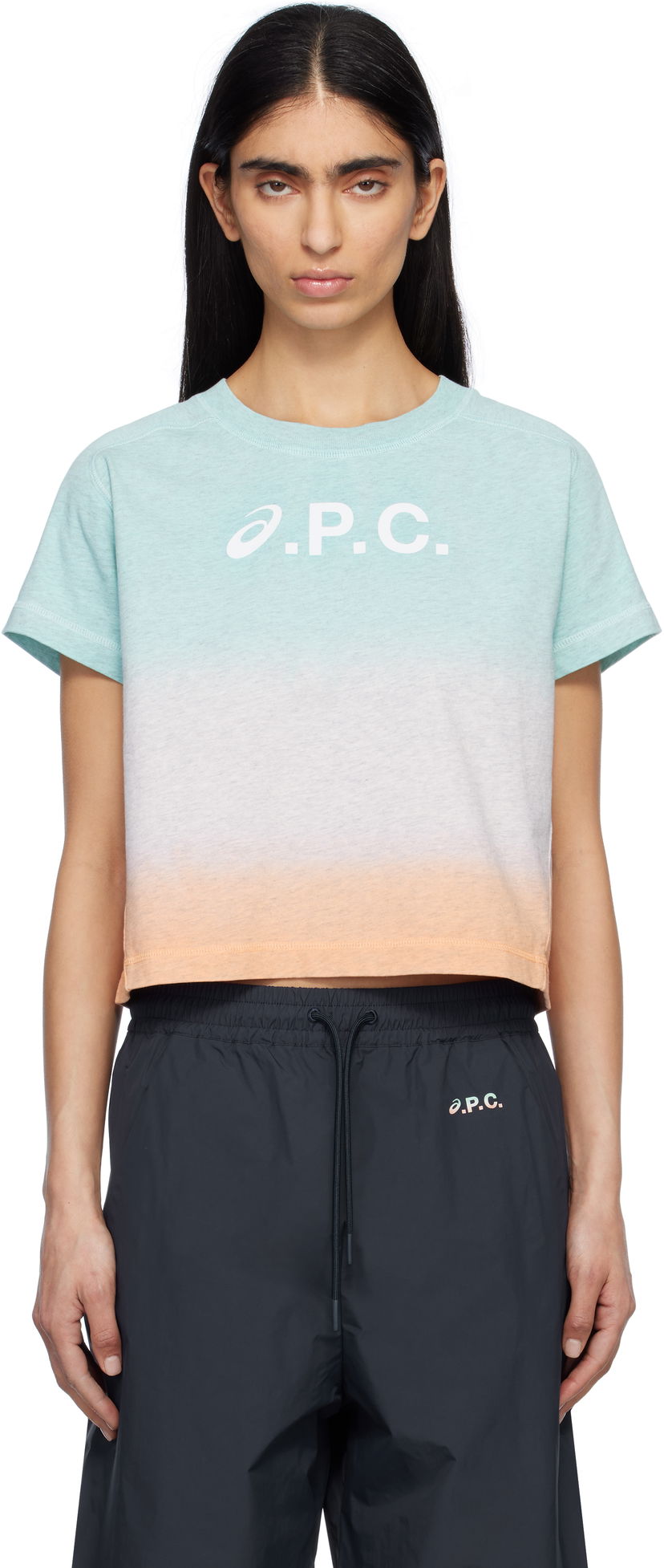 Кроп-топи A.P.C. ASICS Edition Cloud Dip Dye Cropped T-Shirt by A.P.C. Бірюзовий | COEAV-F26482