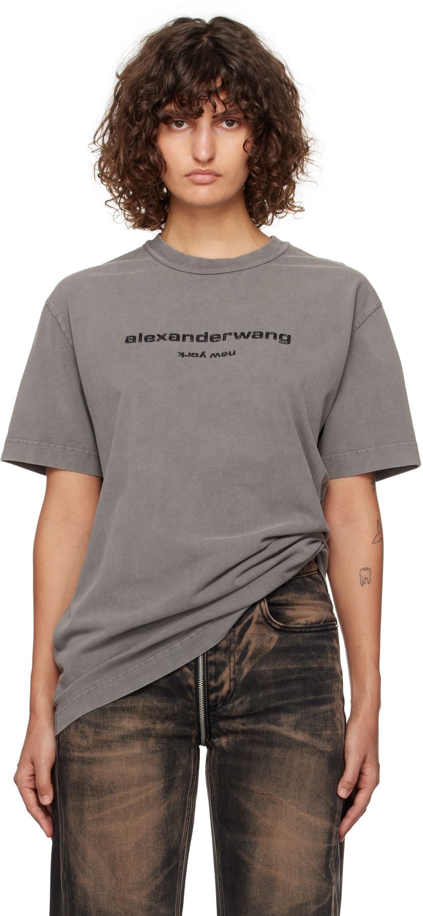Футболка Alexander Wang Glitter Logo Puff T-Shirt Сірий | UCC4241744