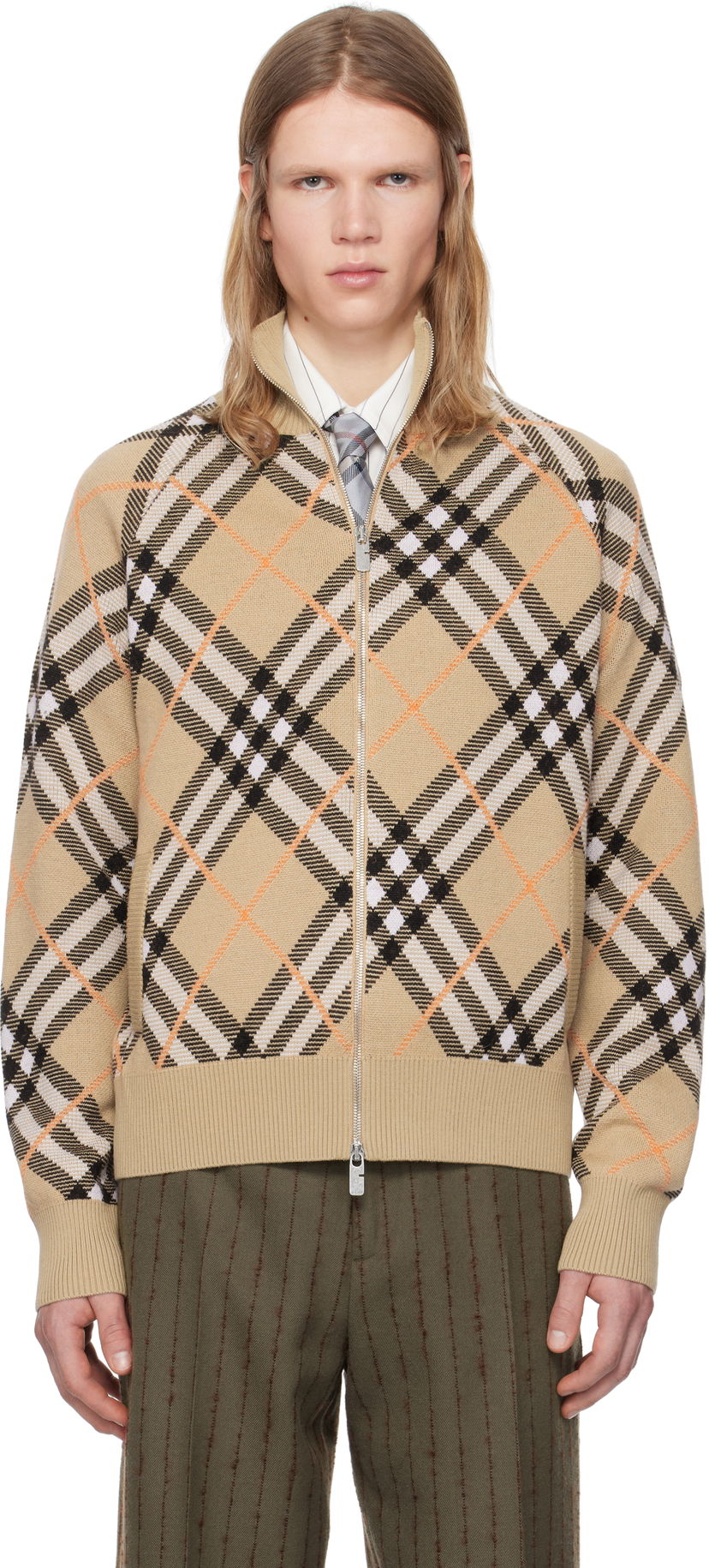 Cветр Burberry Burberry Check Wool Mohair Blend Zip-Up Jacket бежевий | 8095087