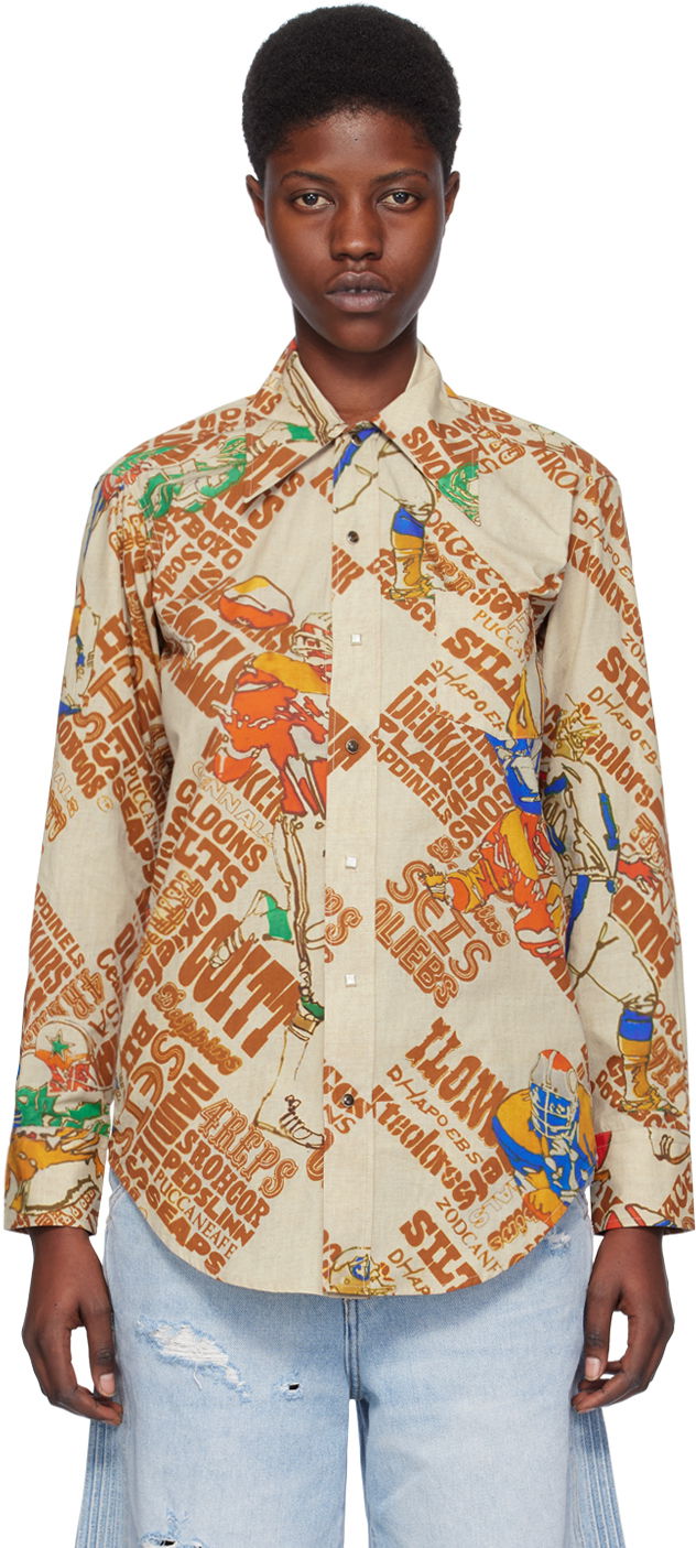 Сорочка ERL Brown Graphic-Print Cotton Button-Up Shirt бежевий | ERL07B006