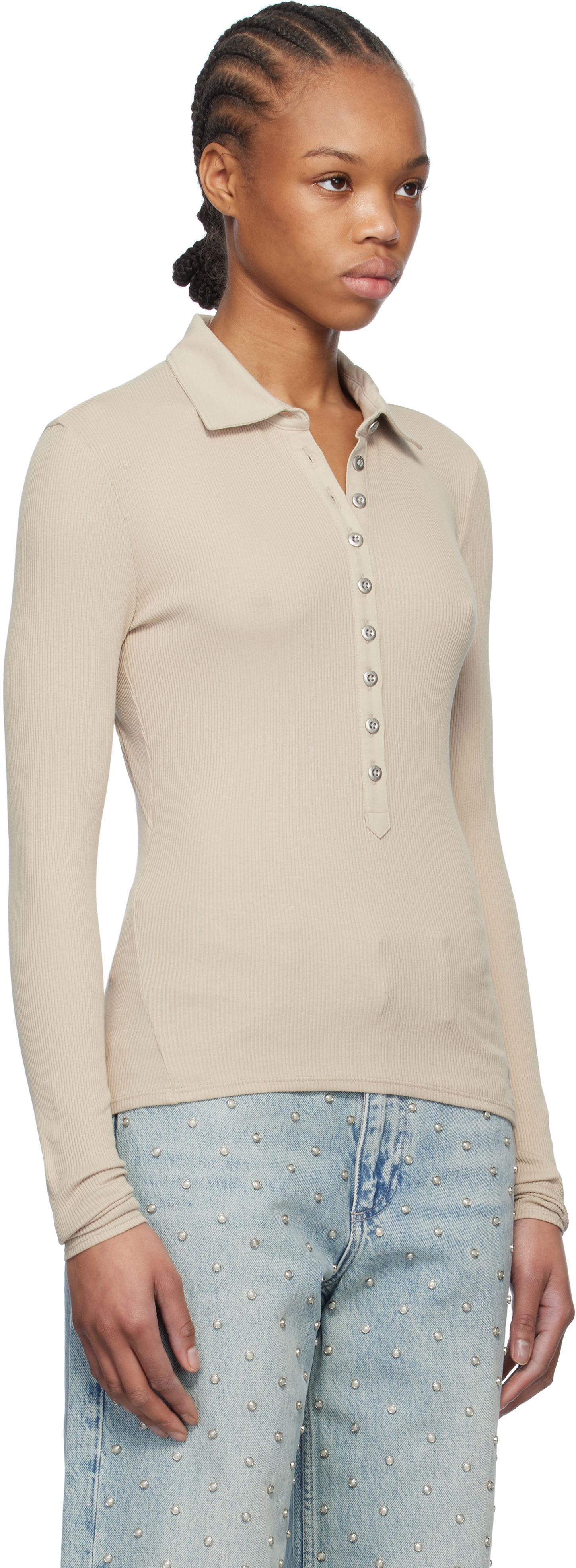 Сорочка поло rag & bone rag & bone Essential Rib Button Polo бежевий | WCC24HP021CA21, 1