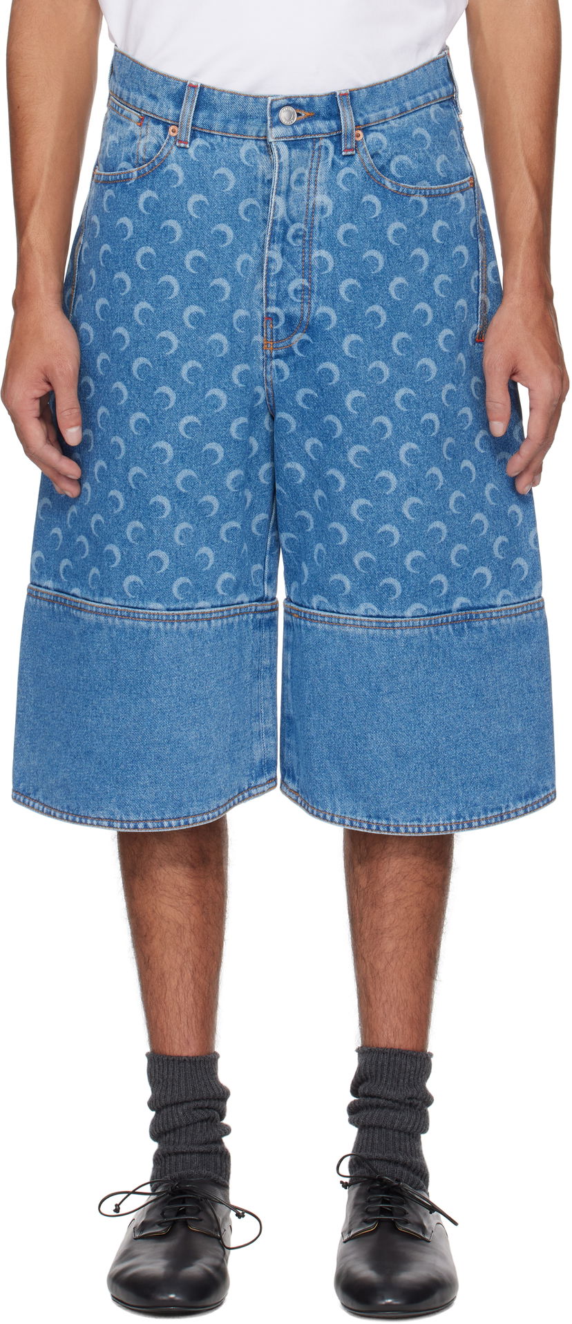 Шорти Marine Serre Marine Serre Moon Laser Denim Shorts Синій | USH004A CDEN0002