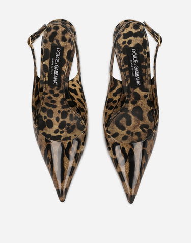 Кросівки та взуття Dolce & Gabbana Polished Calfskin Leopard Print Slingbacks Коричневий | CG0621AM568HA93M, 3