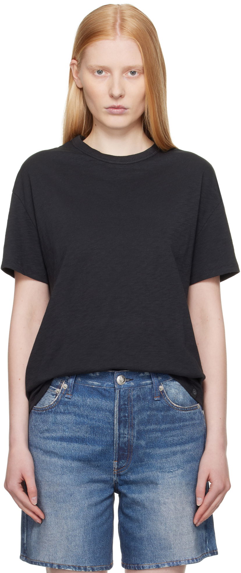 Футболка rag & bone Rag & Bone Boyfriend Mini Slub T-Shirt чорний | WCC23ST059CH59