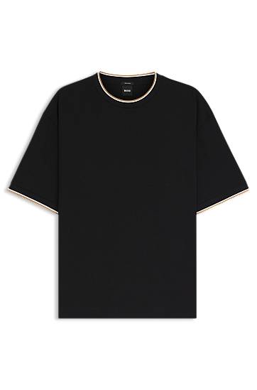 Футболка BOSS Cotton T-Shirt with Striped Cuffs чорний | 50548012