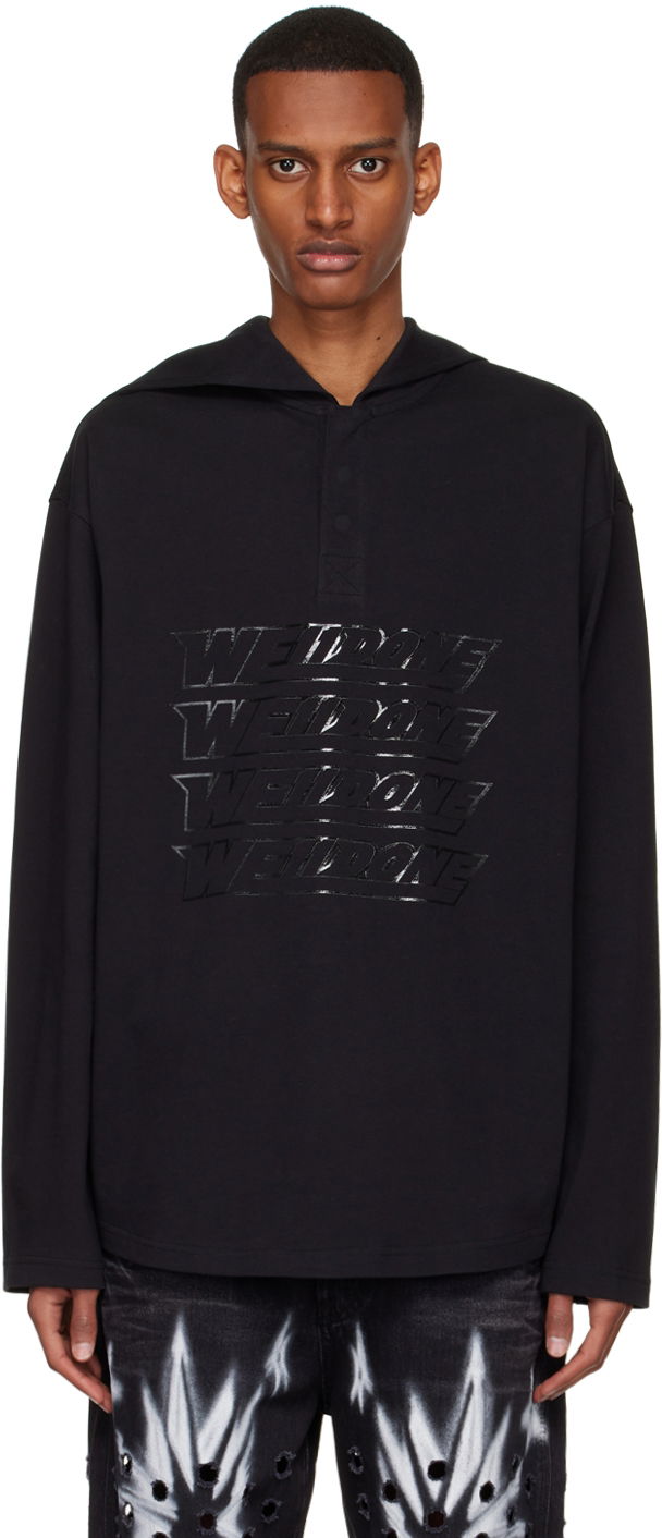 Світшоти We11done We11done Embossed-Logo Cotton Henley чорний | WD-TT1-22-554-U-BK