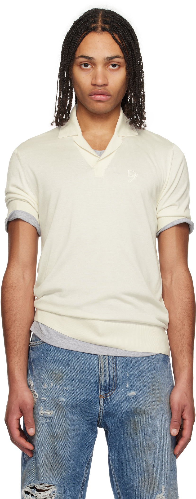 Сорочка поло Dolce & Gabbana Dolce&Gabbana Silk Polo with Logo Embroidery білий | GXZ09ZJBSK3