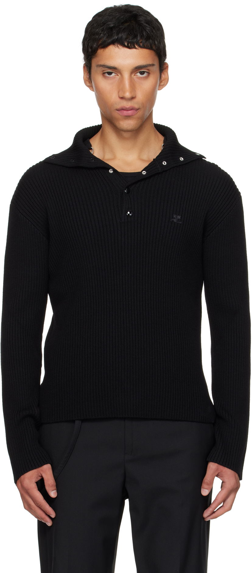Cветр Courrèges Courrèges Ribbed Wool Polo чорний | 325MPO050FI0036