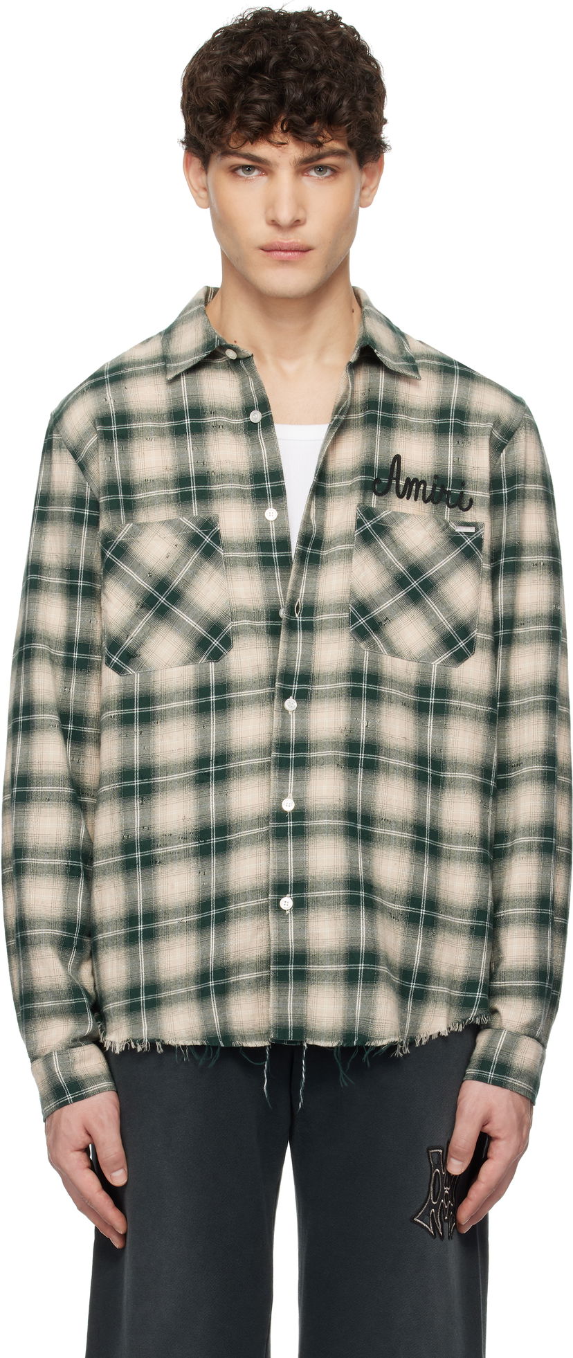 Сорочка AMIRI Amiri Shotgun Distressed Plaid Flannel Shirt Зелений | AMSTFL1009