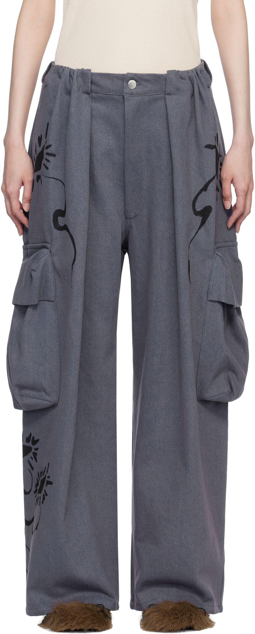 Штани карго Collina Strada Collina Strada Pleated Denim Cargo Pants Сірий | XX6038