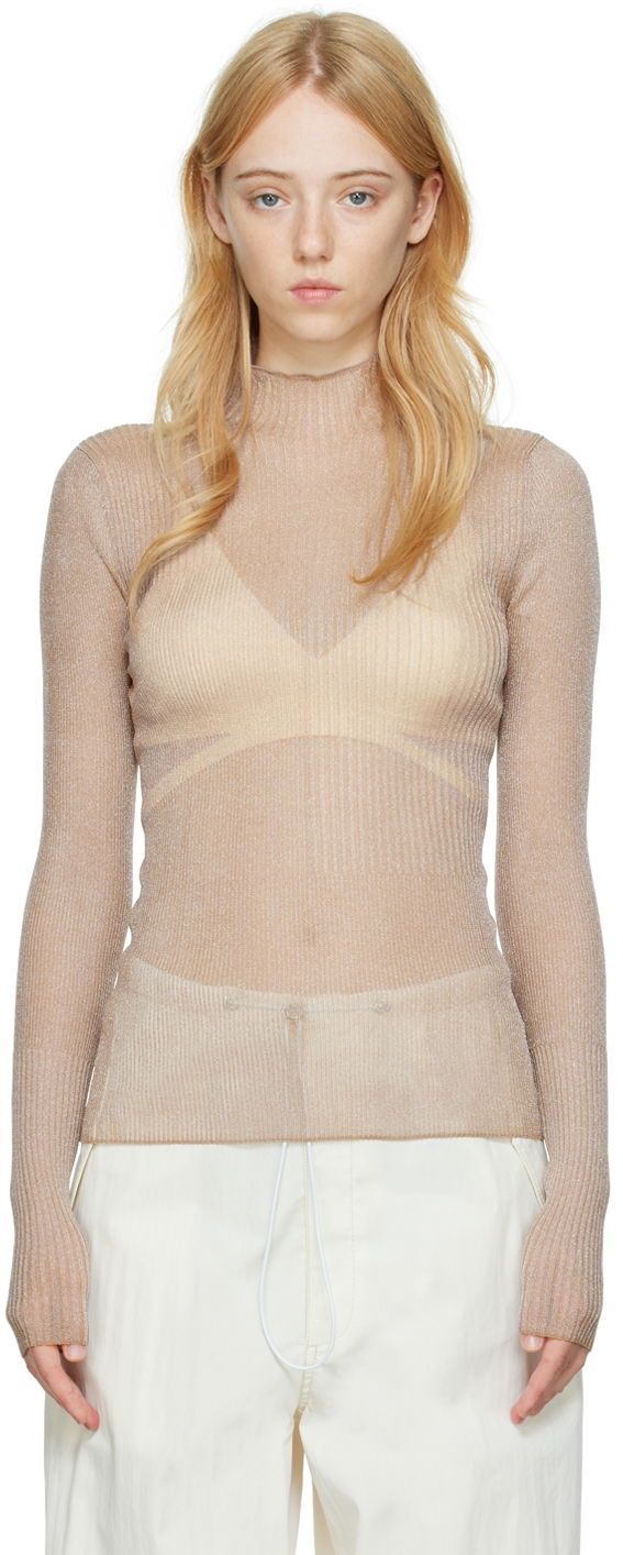 Cветр Dion Lee Dion Lee Ribbed Long Sleeve T-Shirt бежевий | C7095P22
