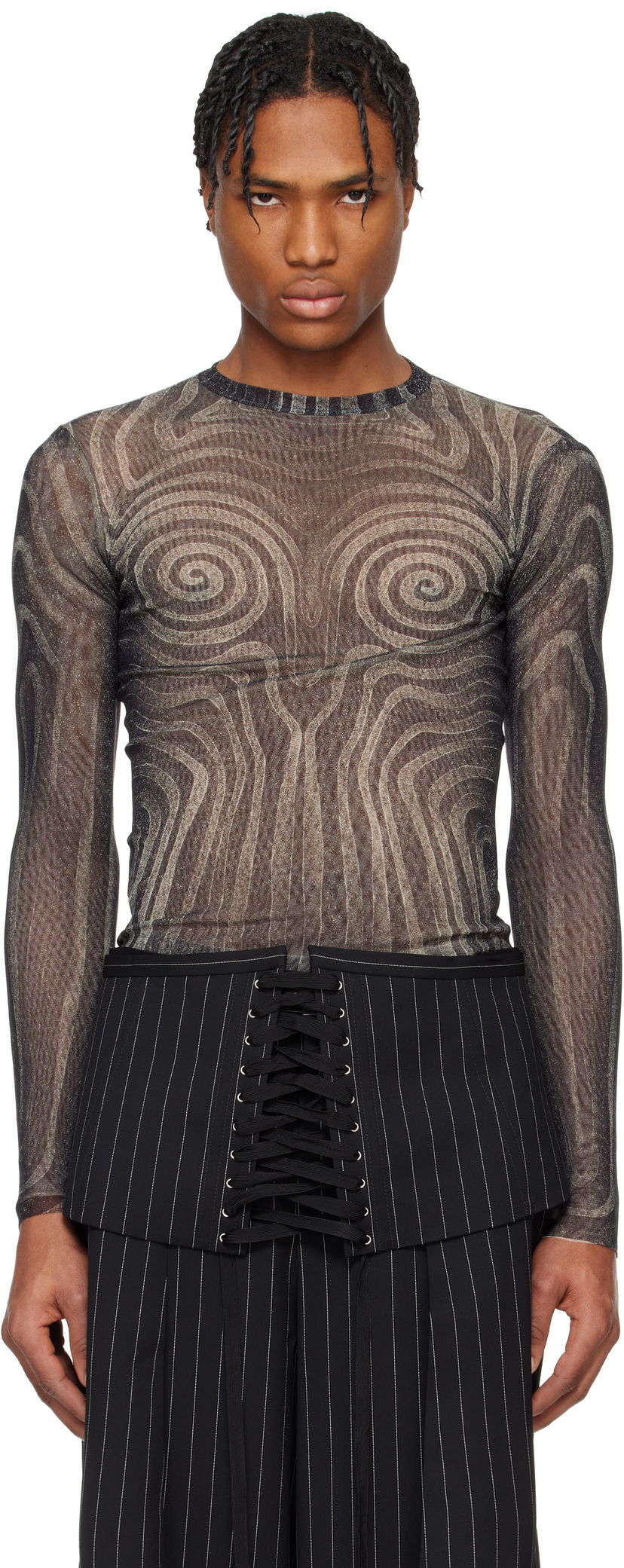 Cветр Jean Paul Gaultier Jean Paul Gaultier 'The Spirale' Sheer Long Sleeve T-Shirt чорний | 25/34-F-TO270-T587-000203