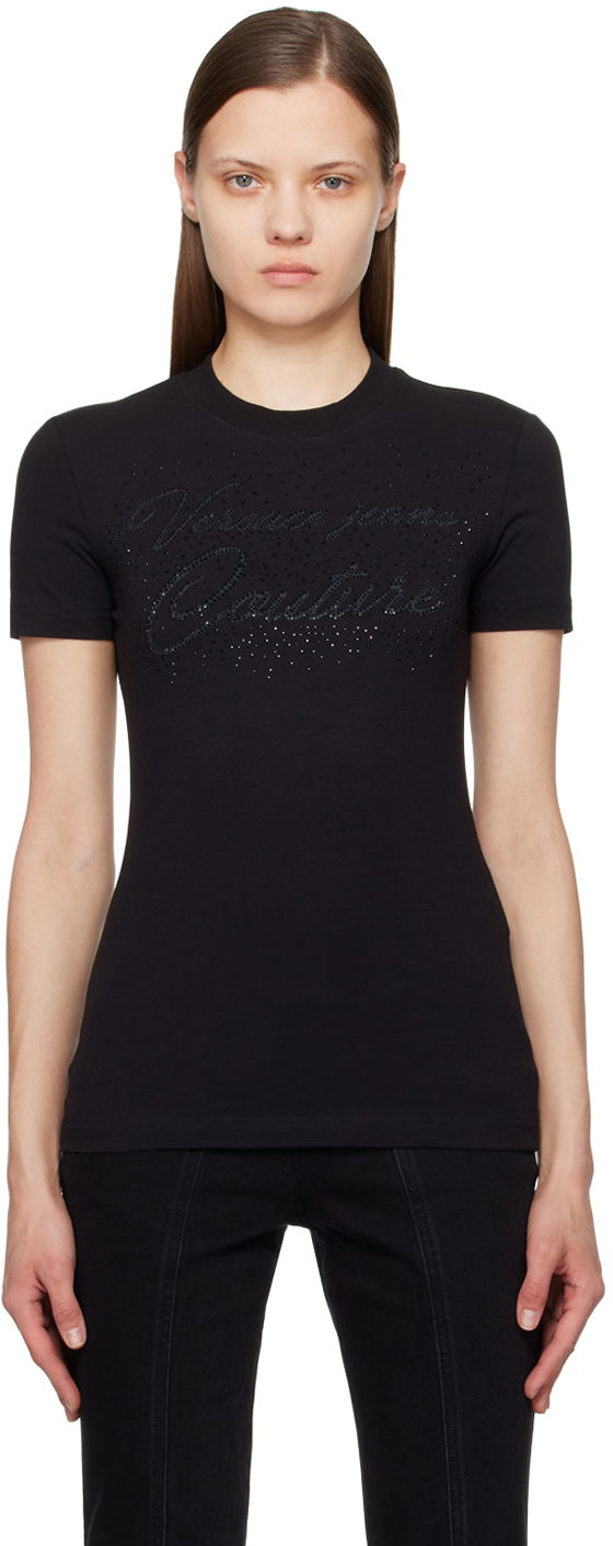 Футболка Versace Couture Black Crystal-Cut T-Shirt чорний | E76HAH6A8_EJ0020