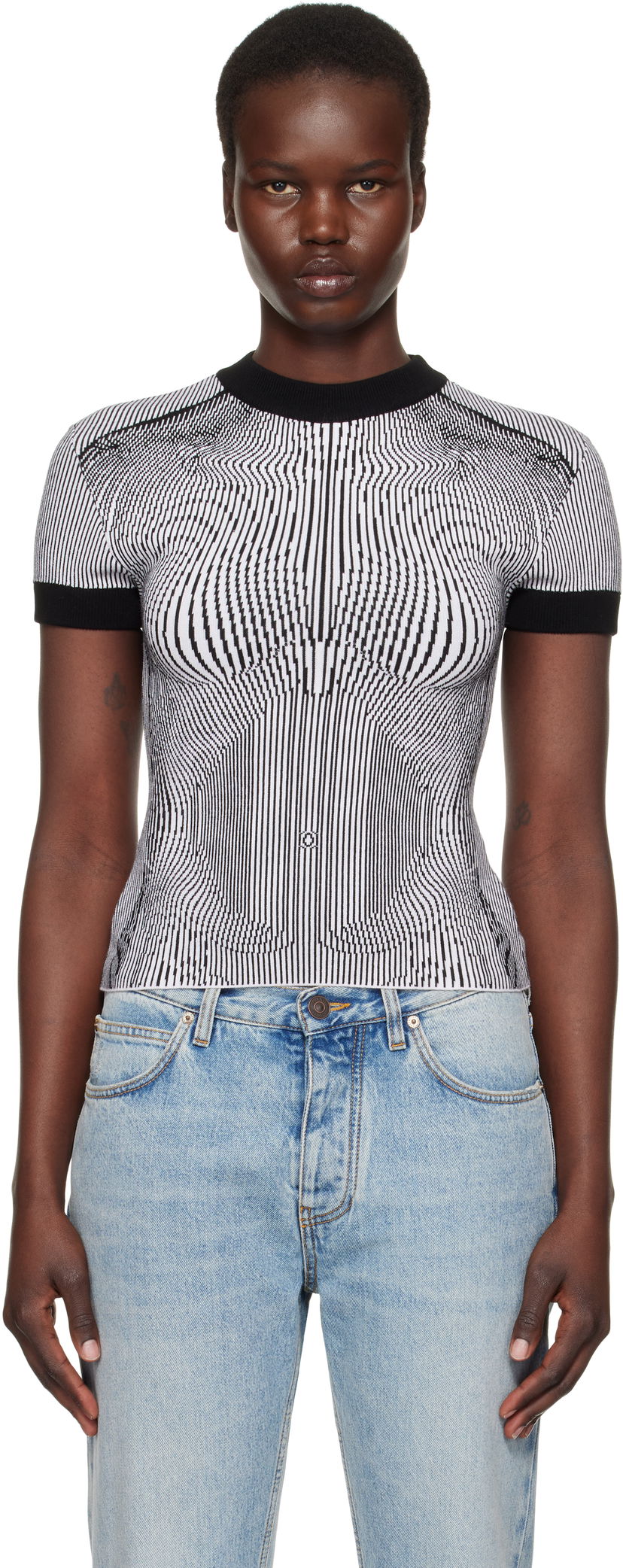 Cветр Jean Paul Gaultier Jean Paul Gaultier Morphing Pinstripes Jacquard T-Shirt чорний | 25/33-F-TS110-M084-0100
