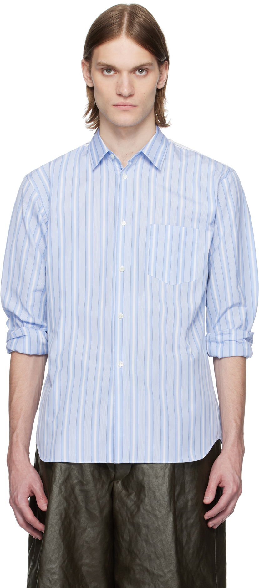 Сорочка Comme des Garçons Comme des Garçons Shirt Yarn Dyed Stripe Poplin Shirt Синій | FZ-B401-051