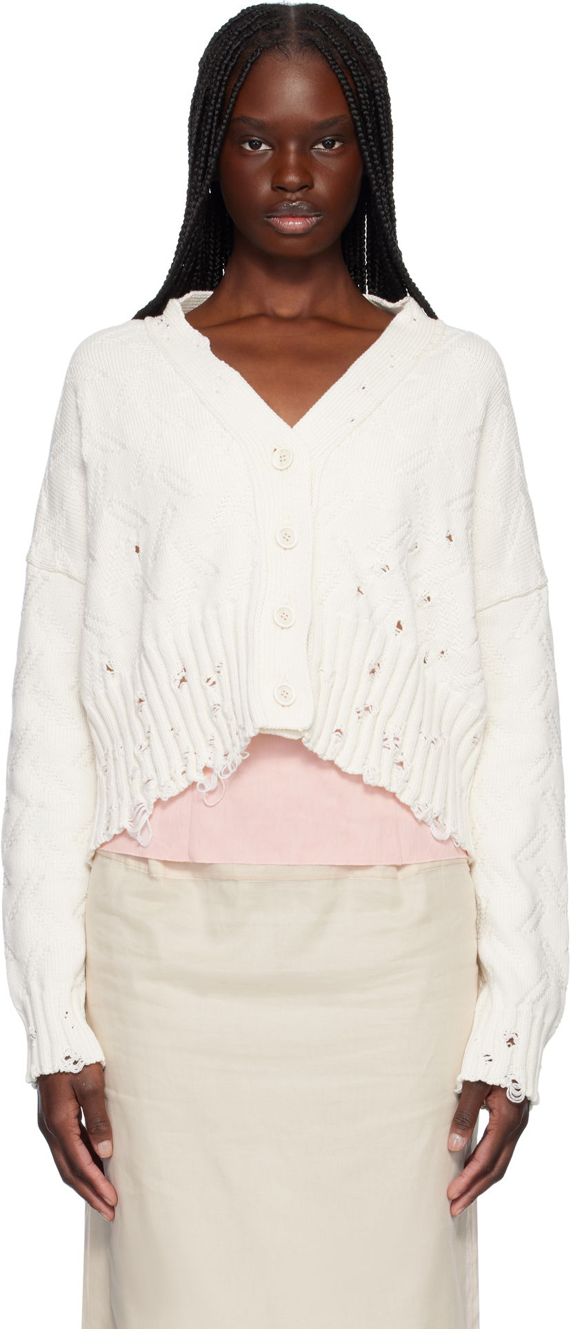 Cветр Marni Marni Distressed Cropped Cardigan білий | CDMD0403A0 UFC658