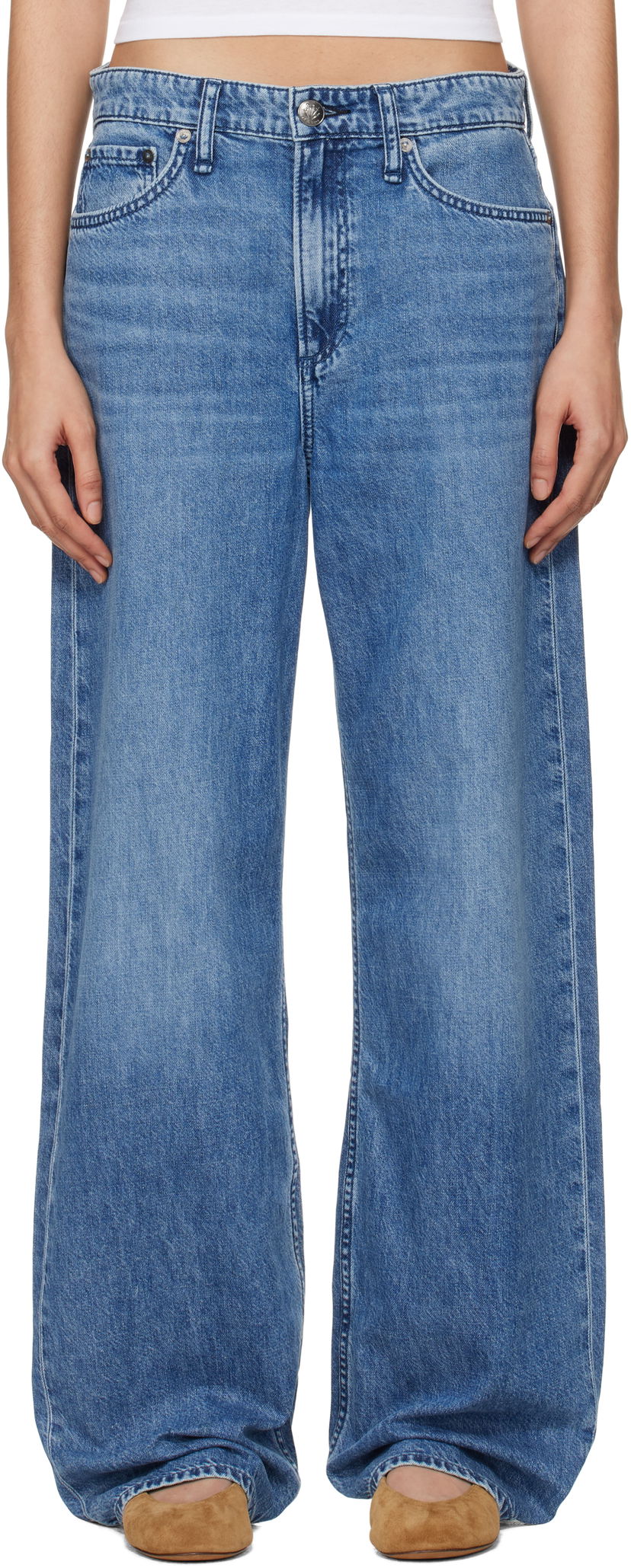 Джинси rag & bone Rag & Bone 'The Logan' Mid-Rise Wide Leg Jeans Синій | WDD24F29351FRI